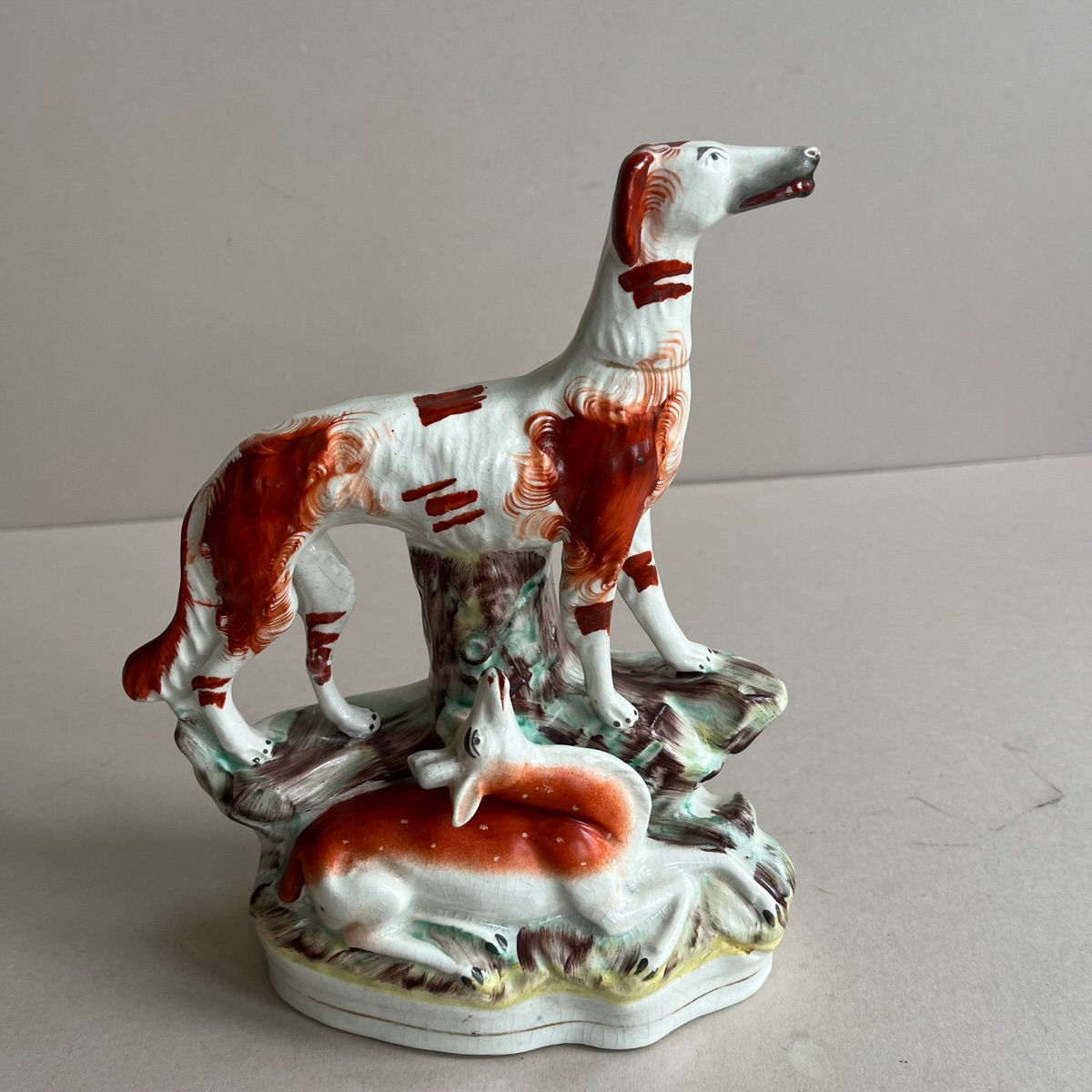 Superb 19thc. Staffordshire Hound and Stag group Ref # 4958