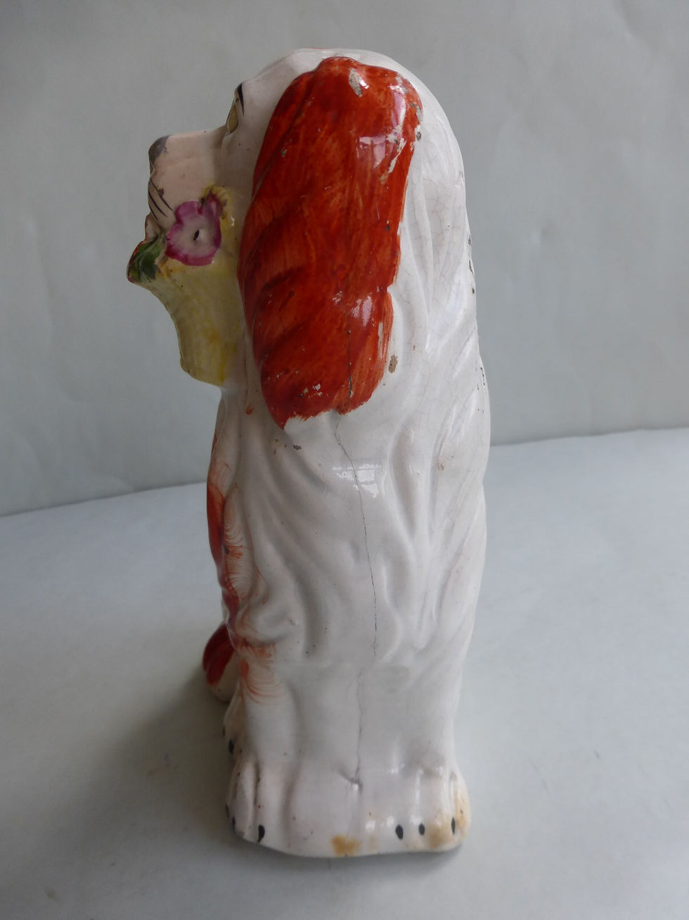 Thumbnail: SINGLE 19THC. STAFFORDSHIRE DOG WITH BASKET OF FLOWERS rEF # 4649