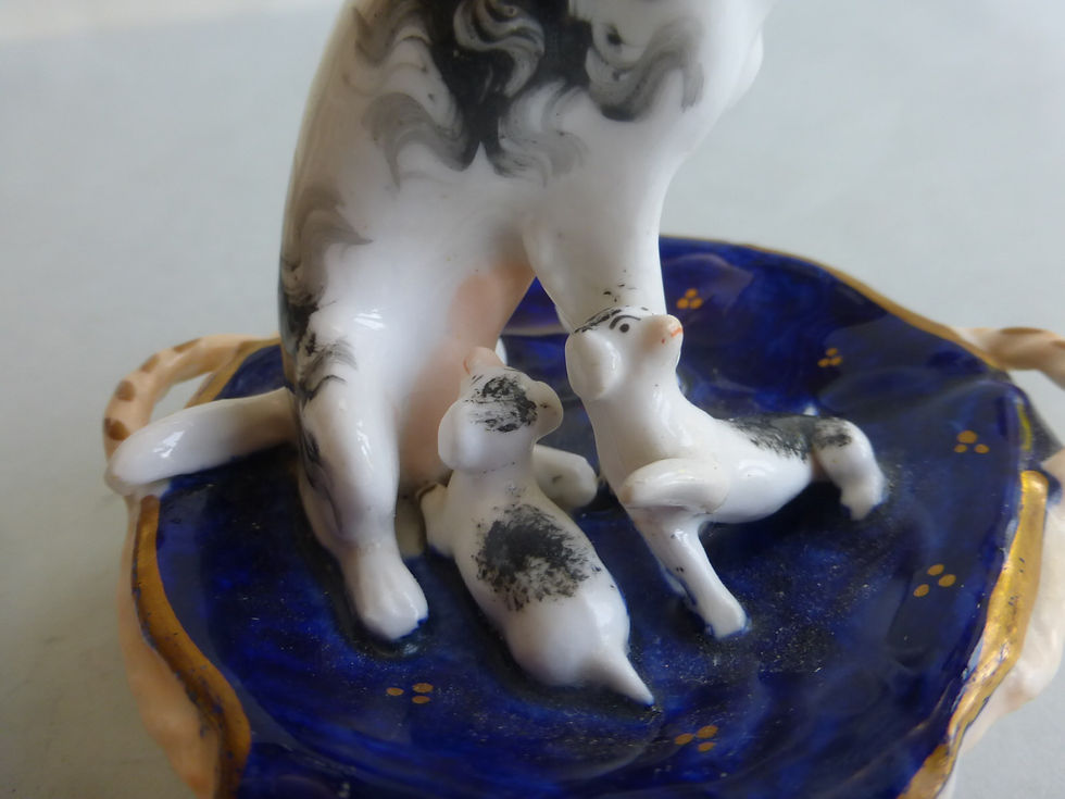 Thumbnail: 19thc. Staffordshire King Charles Spaniel with Puppies. Ref # 4343
