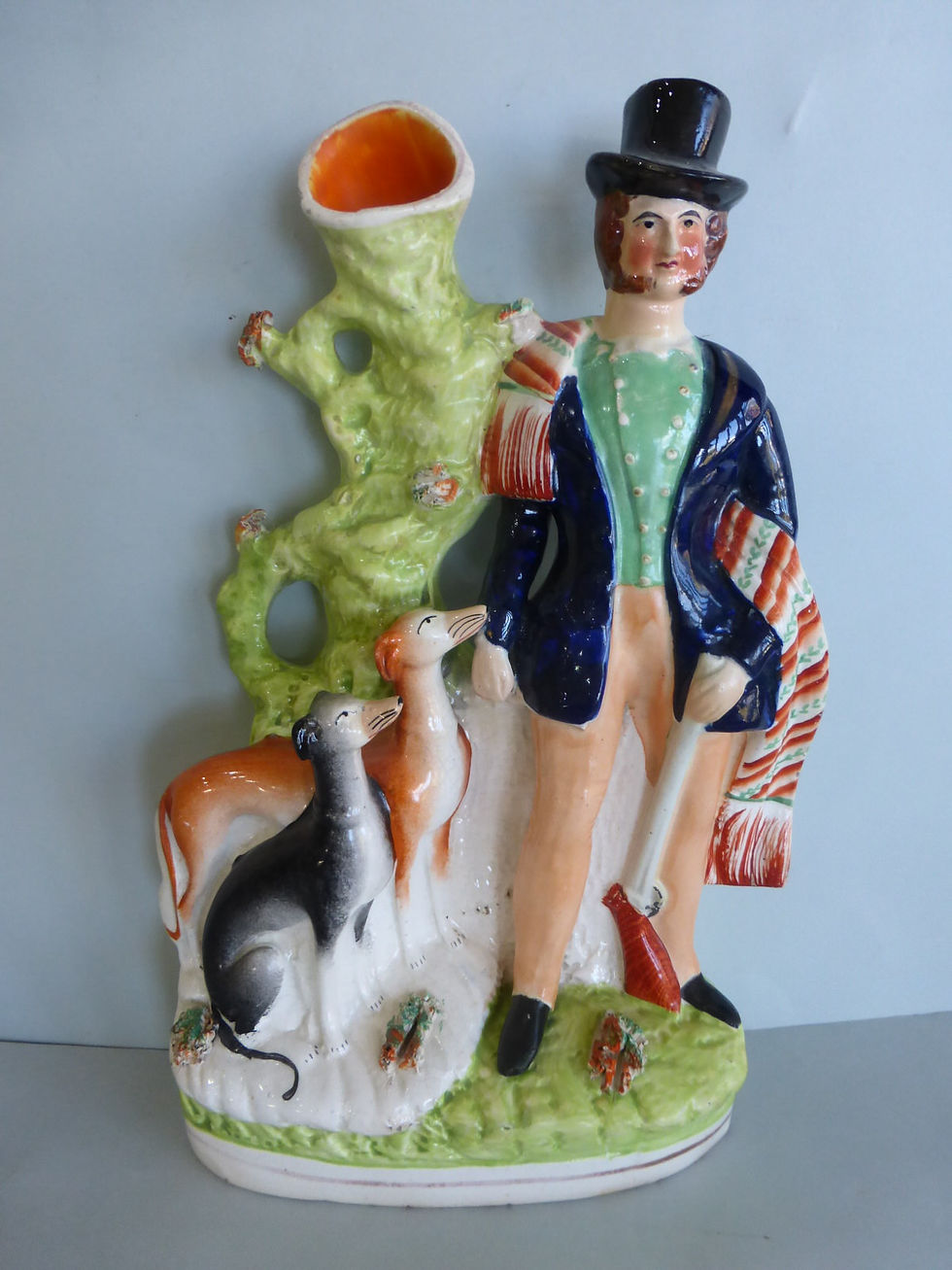 UNUSUAL 19THC. STAFFORDSHIRE HUNTSMAN WITH GREYHOUNDS Ref. 4146