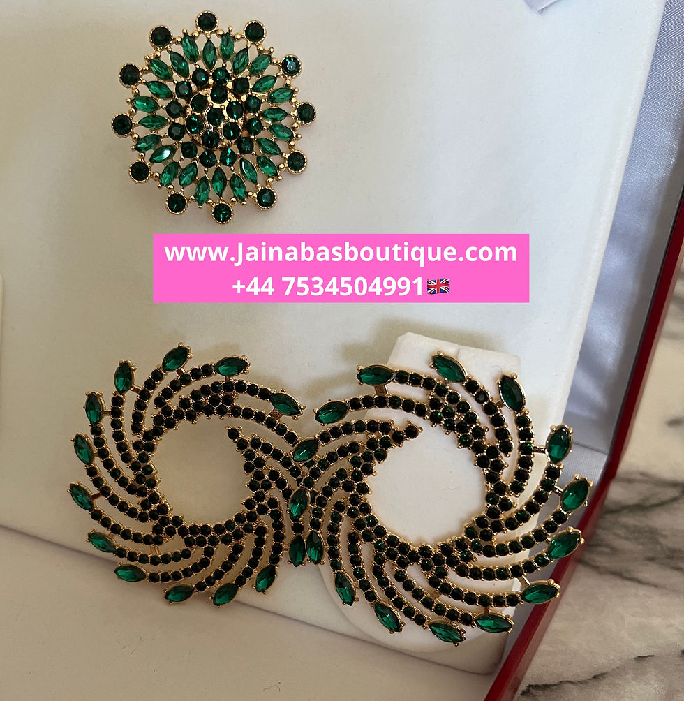 Miniaturebillede: Green Rhinestone Stud Earrings with Ring