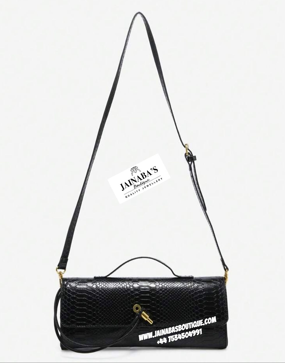 Thumbnail: Vintage Snake Skin Black Embossed leather Flap Bag