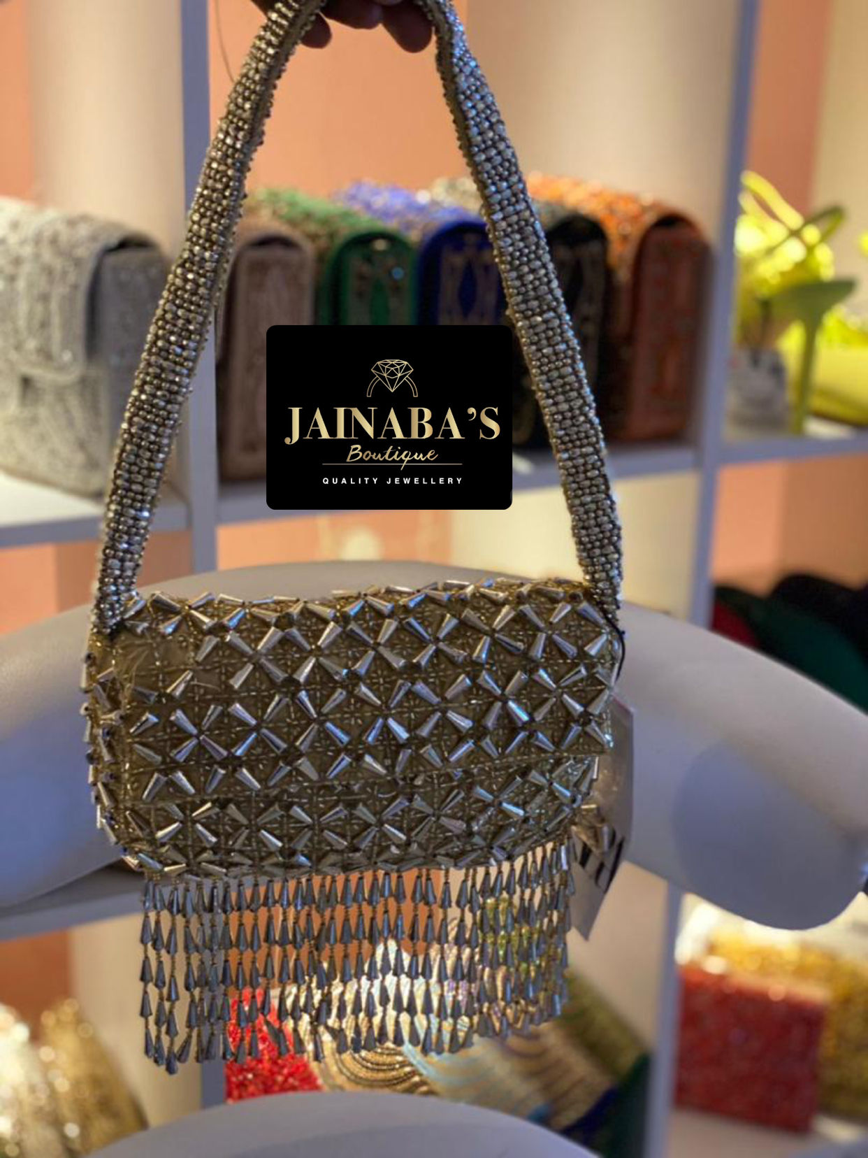 Beaded Shoulder bag with Fringe