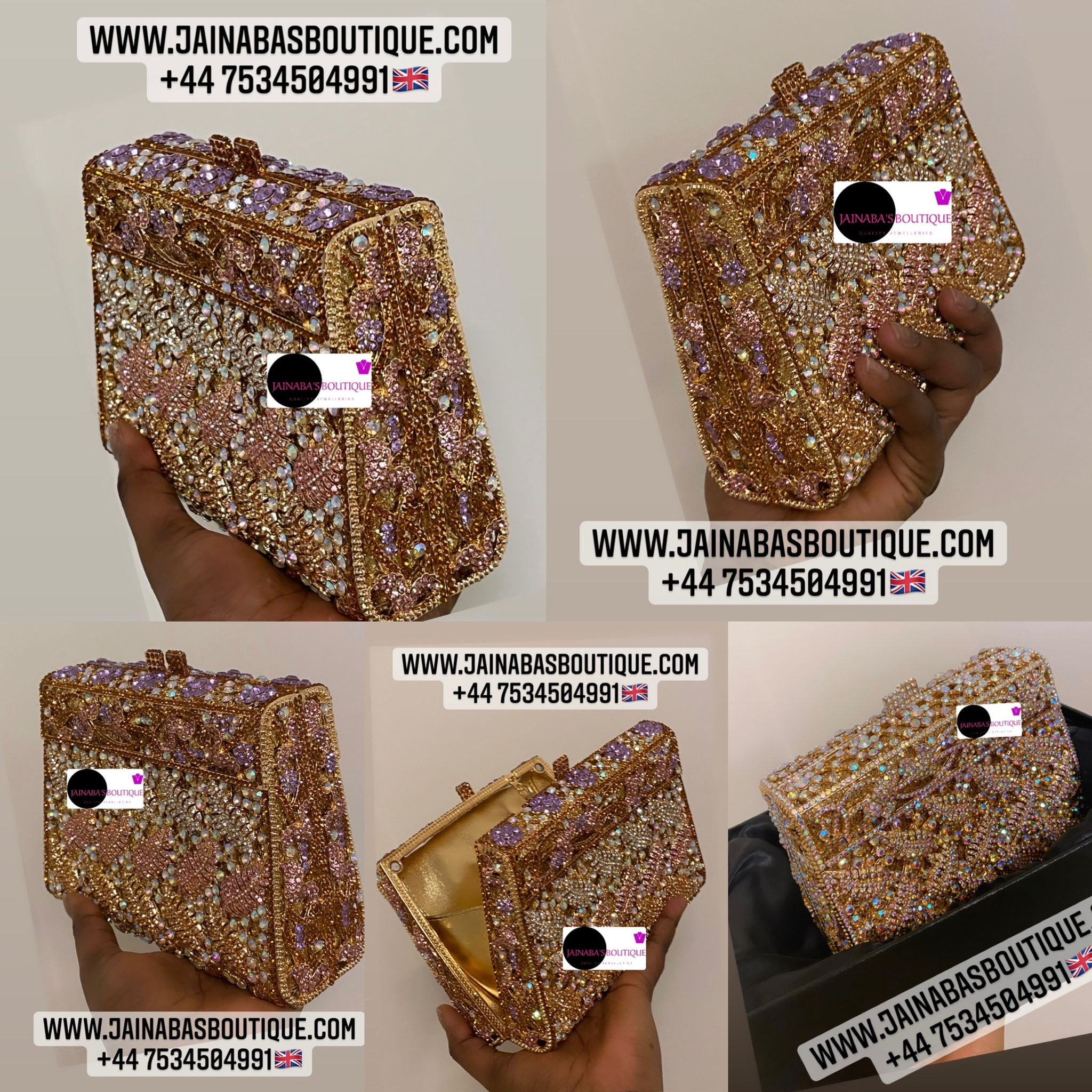 Purple Rhinestone Gold Bag