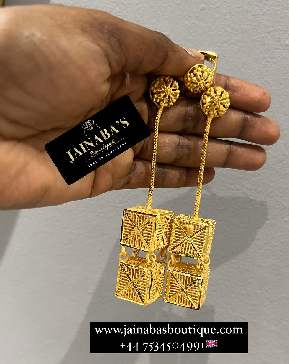 Thumbnail: Gold Plated Drop Cube Earrings set
