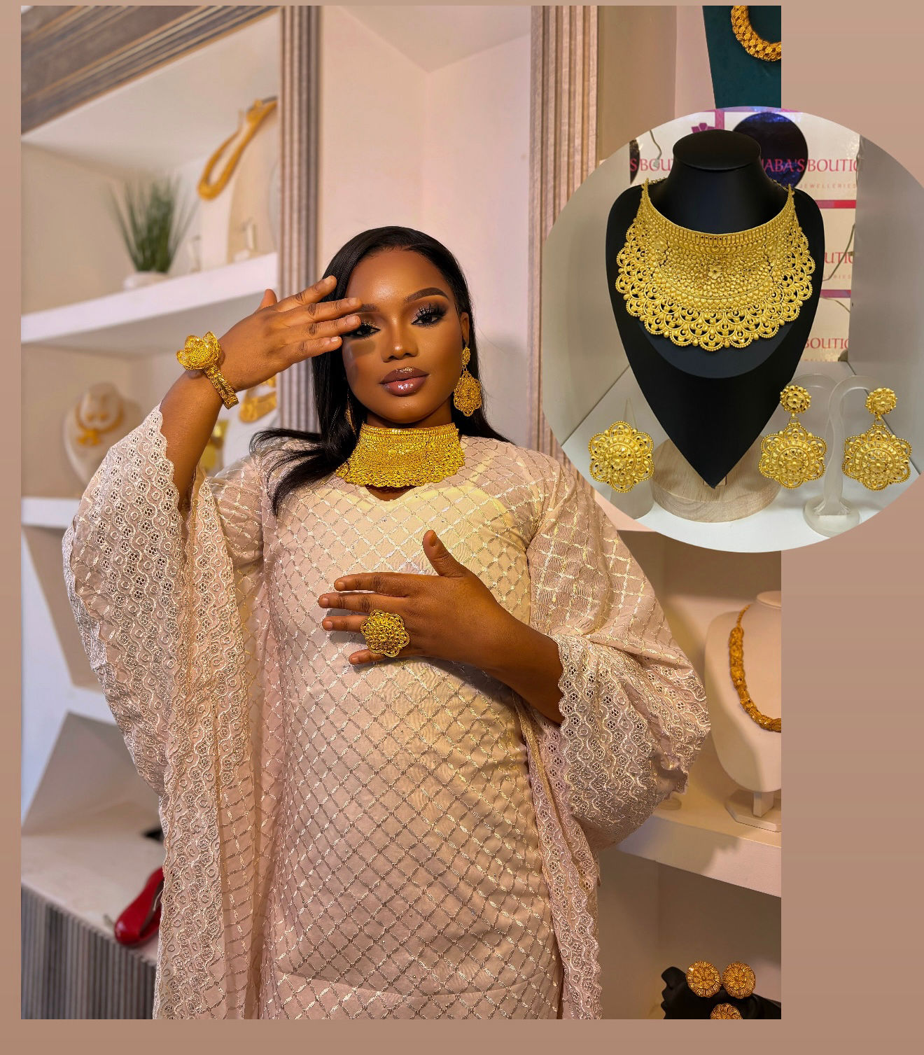 Gold Plated Large Choker Necklace set