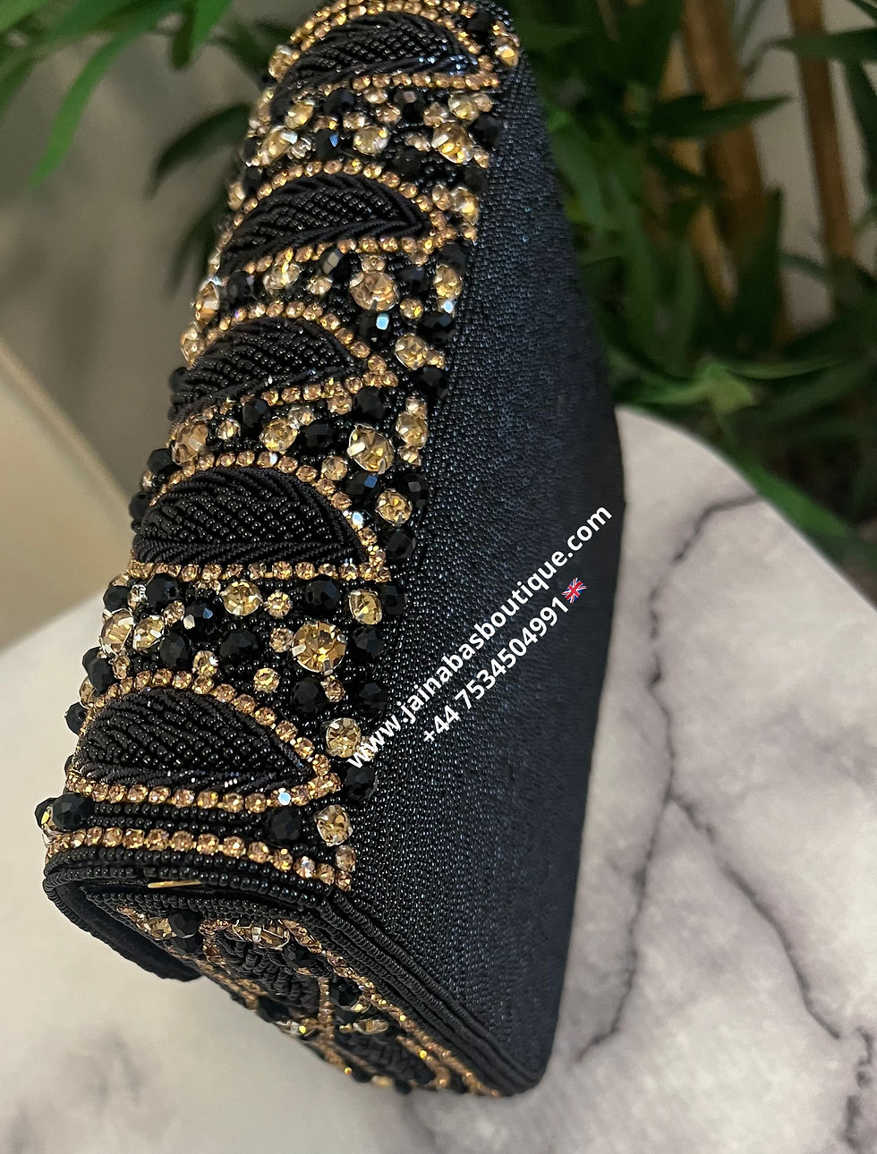 Miniatura: Black Rhinestone Beaded Leaf Clutch
