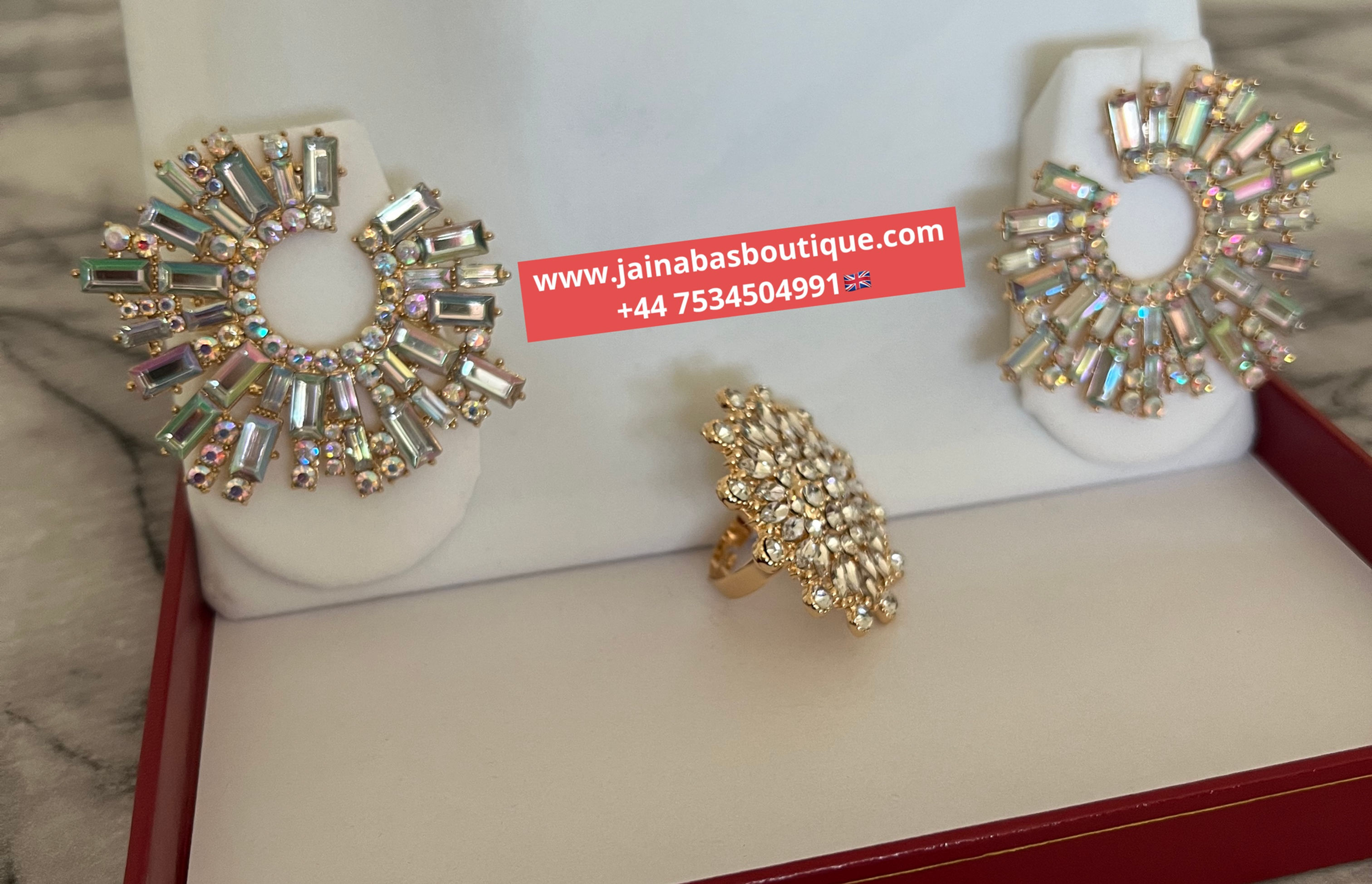 Silver Rhinestone Stud Earrings with Ring