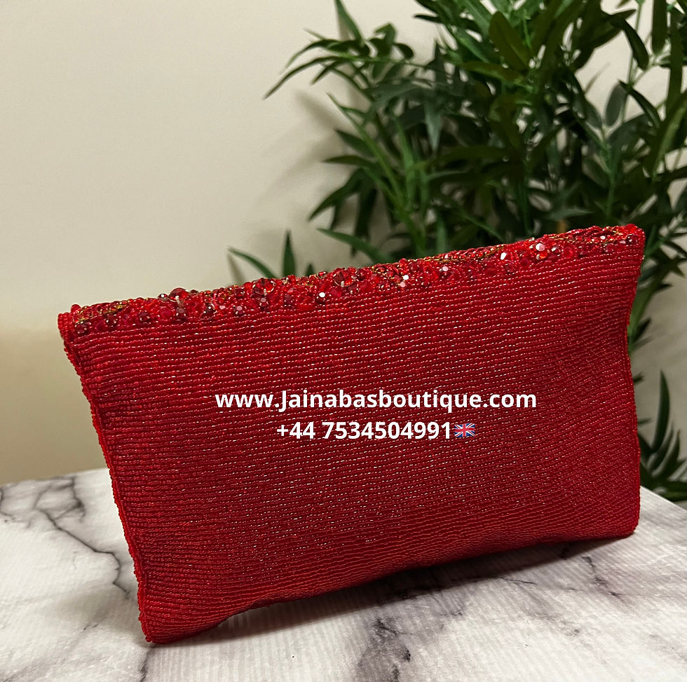 Miniatura: Red Black Rhinestone Beaded Envelope Clutch