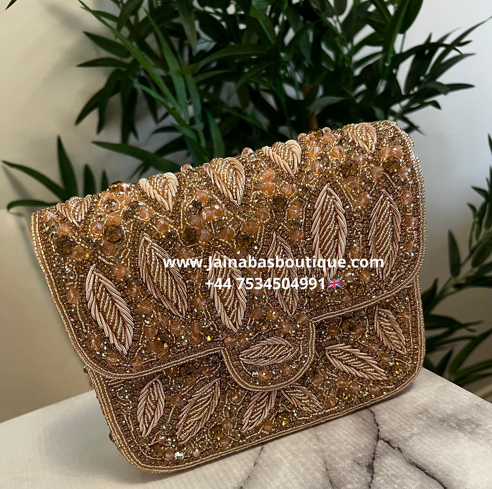 Miniatura: Peach Rhinestone Beaded Leaf Clutch