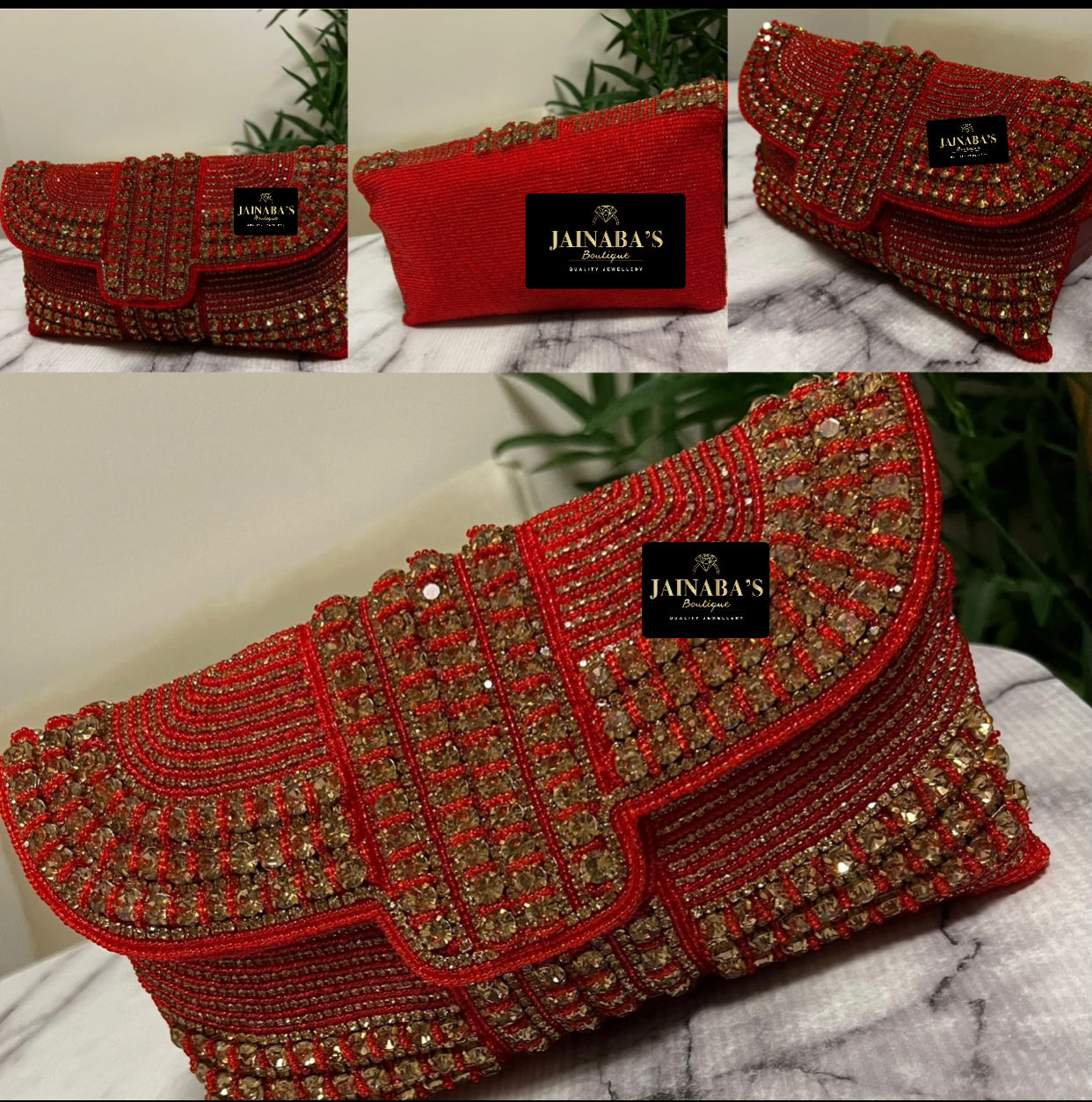 Red Rhinestone Beaded Clutch