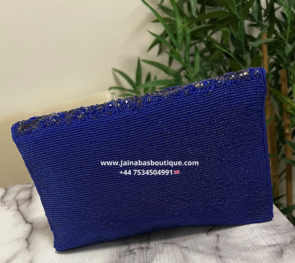 Miniatura: Blue Rhinestone Beaded Envelope Clutch
