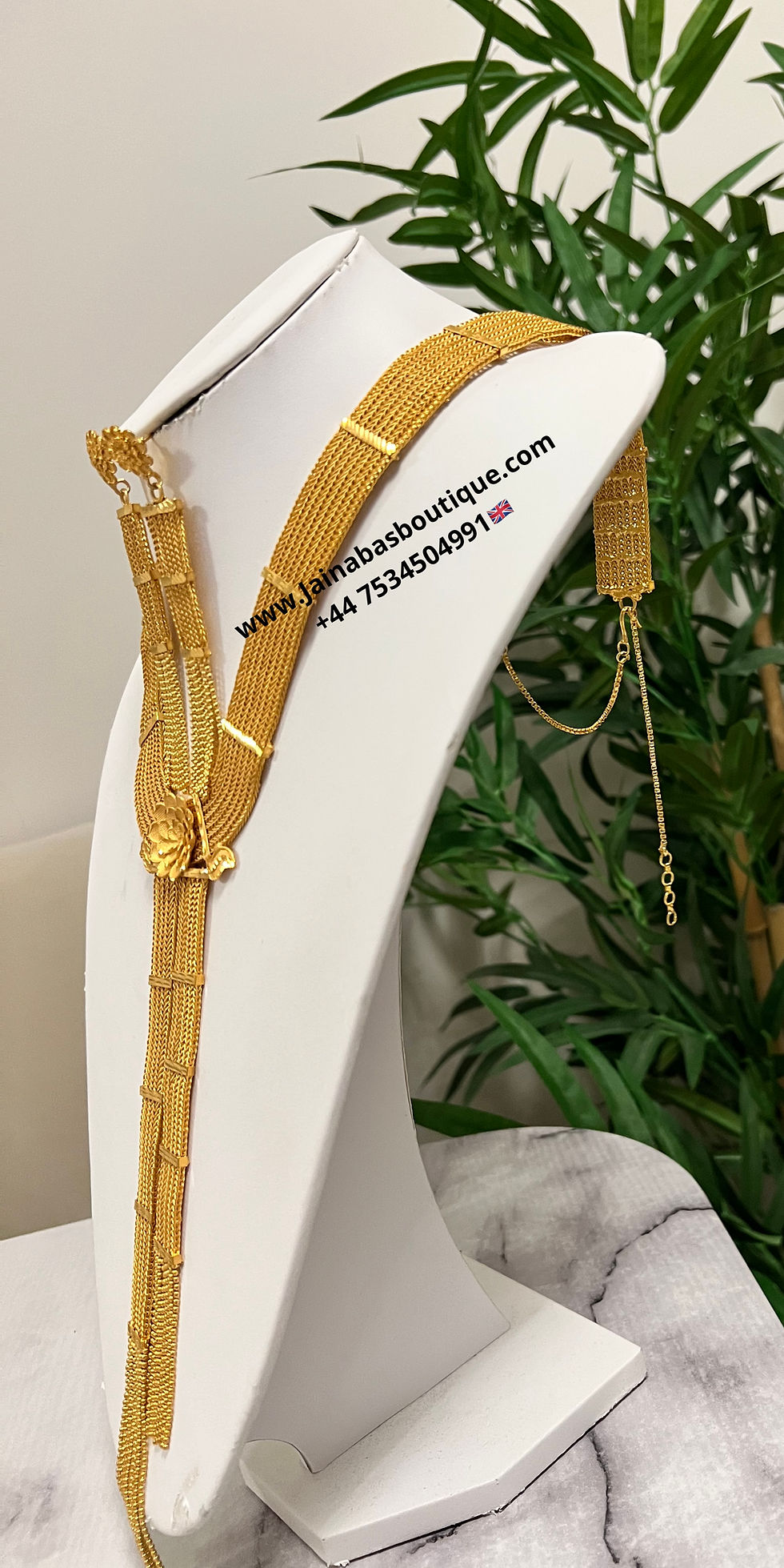 Thumbnail: Gold Plated Long Statement Necklace set