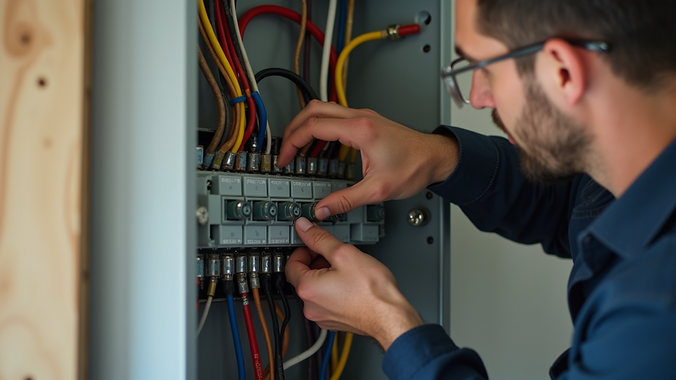 Close-up view of a home inspector checking electrical panel