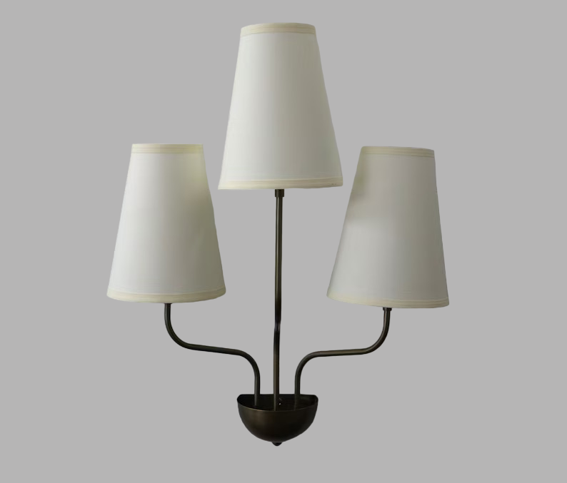 3-Arm Shade Raw Brass Wall Sconce - Handmade Brass Wall Sconce