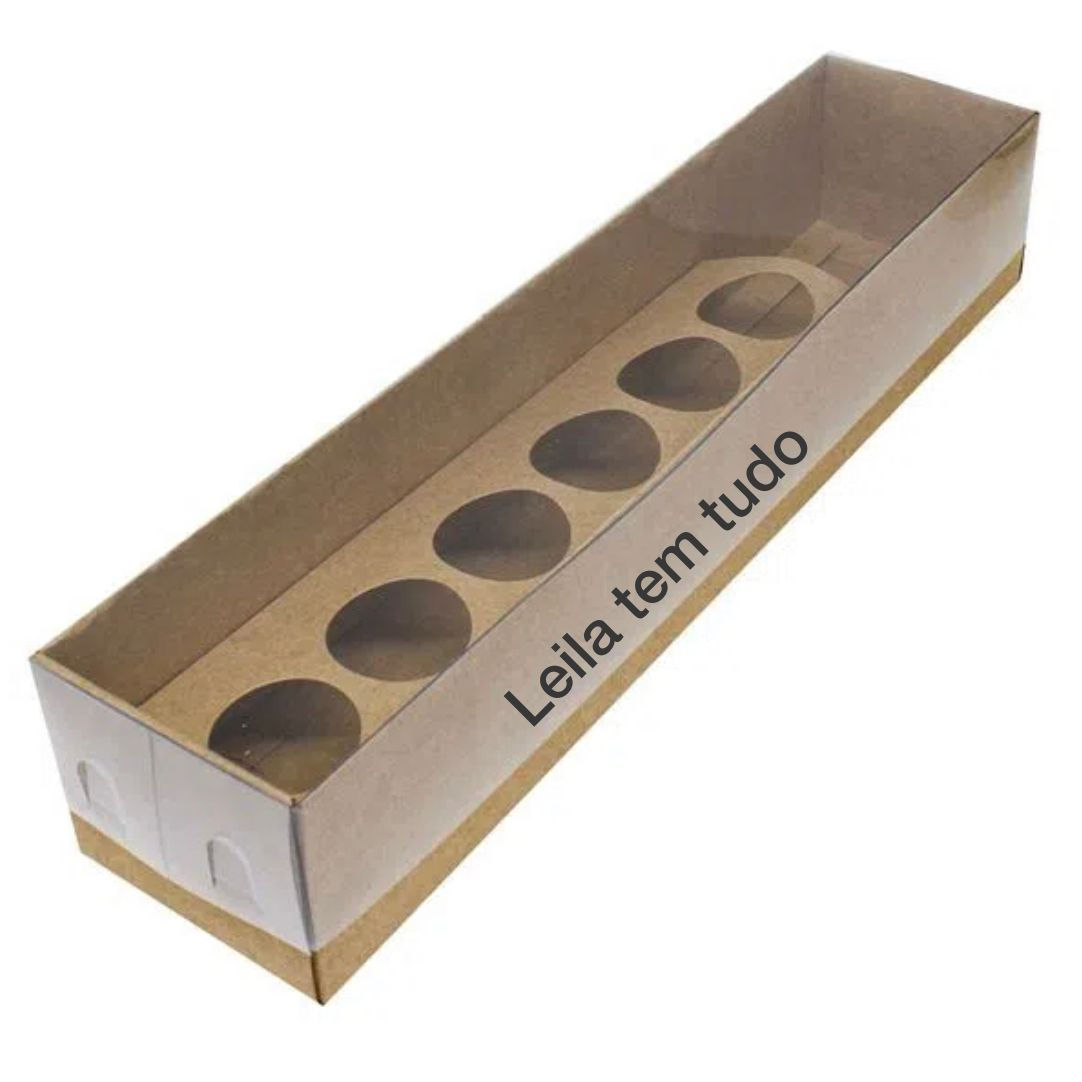 Caixa Retangular Para Botão De Rosa E 6 Doces Kraft 6x32x7 C/1 Un