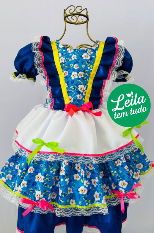 1 Vestido Festa Junina Infantil Luxo Babados.
