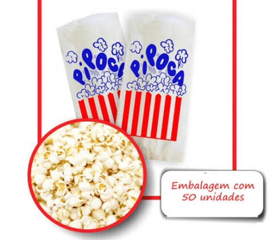 Saco Pipoca Papel c/50und Tamanho: 8 x 12cm.