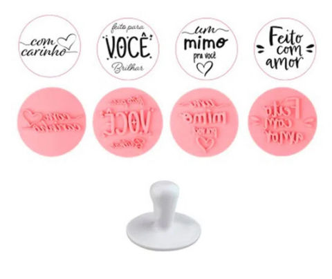 ✔️Kit de Carimbos Frases Mimos Rosa Bebê 5cm 5 peças (411874) BLUESTAR.