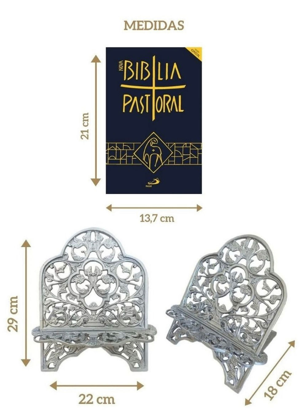 Miniatura: ✔️Nova Bíblia Pastoral E Suporte Bíblia Prata- Kit Católico