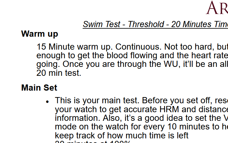 Swim Test - Threshold - 20 Minute Timed content media