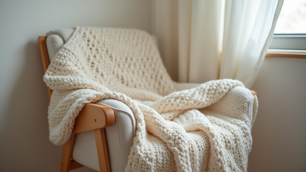 Close-up view of a soft knitted blanket folded on a chair in a nursery