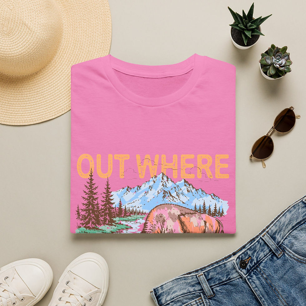Thumbnail: Out Where the Wild Begins T-Shirt | Bison & Mountain Tee for Outdoor Adventurers