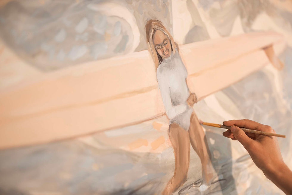 Thumbnail: Surfers Wading Water (framed)