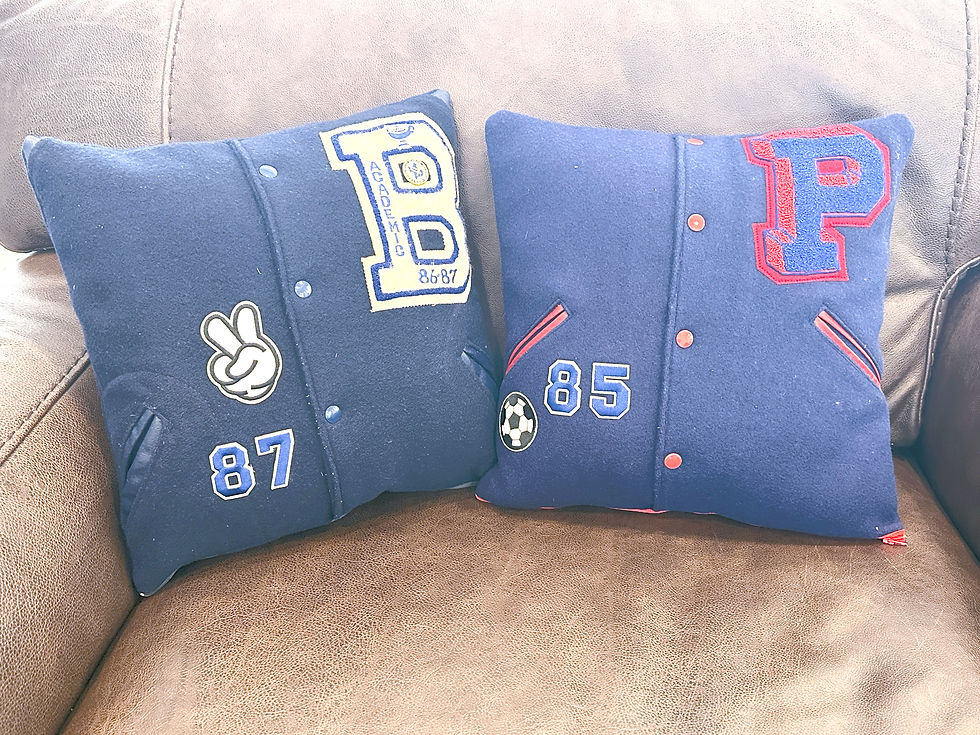 Memory Pillows made from school letter jackets.