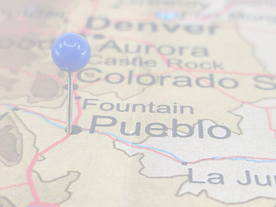 Pueblo, Colorado marked by a blue map tack. The City of Pueblo is the county seat of Puebl