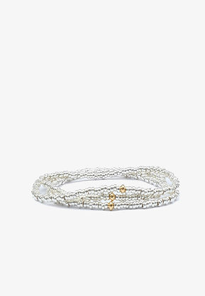 Trio de bracelets de perles en argent et or recycle. Joaillerie precolombienne Motche