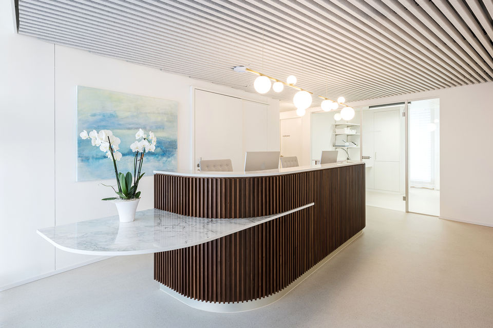 Praxisarchitekten, Empfangsbereich der gynäkologischen Praxis "Blasenzentrum der Frau" in Frauenfeld