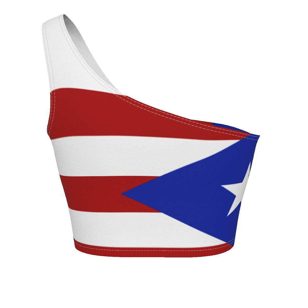 Thumbnail: Puerto Rican Flag All-Over Print Women's One-Shoulder Cropped Top
