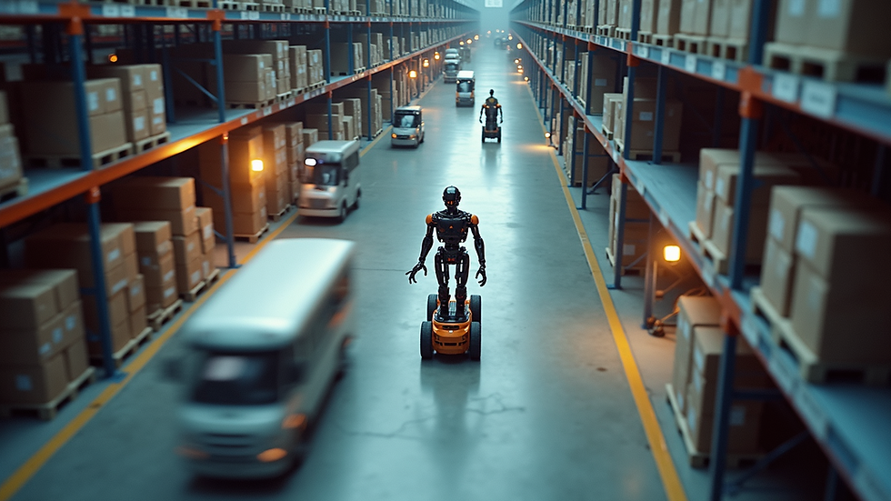 High angle view of warehouse robots navigating a busy layout