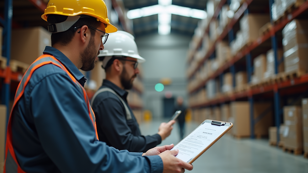 Close-up view of a safety training session in a warehouse