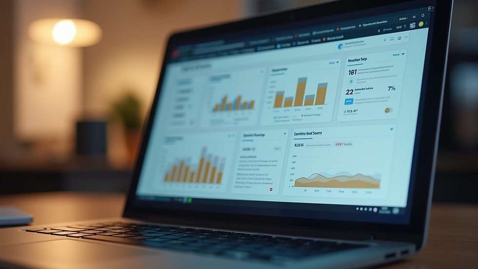 Eye-level view of a laptop screen showing a digital marketing dashboard