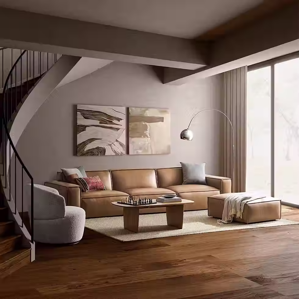 Thumbnail: Jonathan Leather Extended Sofa with Ottoman |CASTLERY