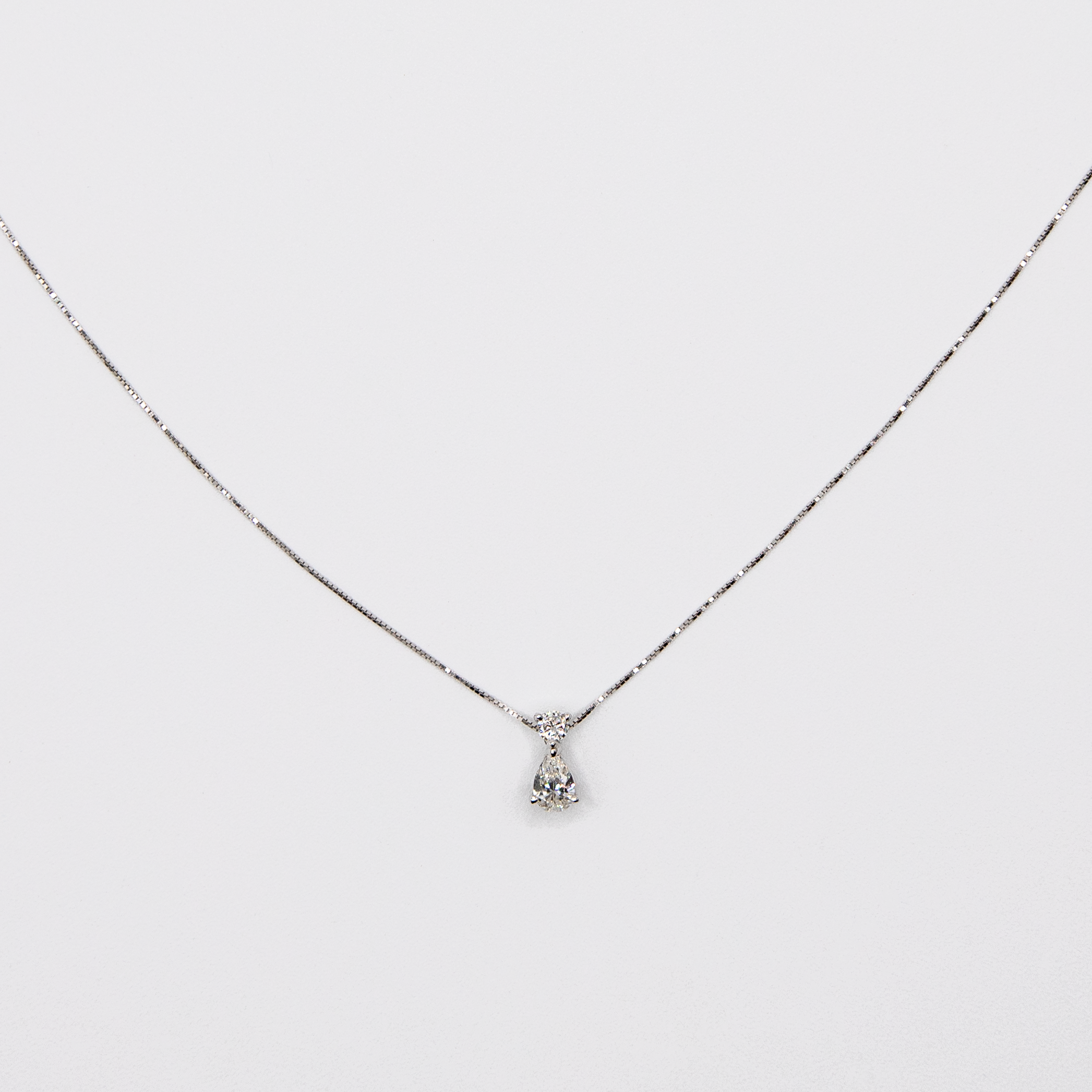 18K White Gold Necklace with Round-Cut and a Pear-Cut Diamonds Pendant