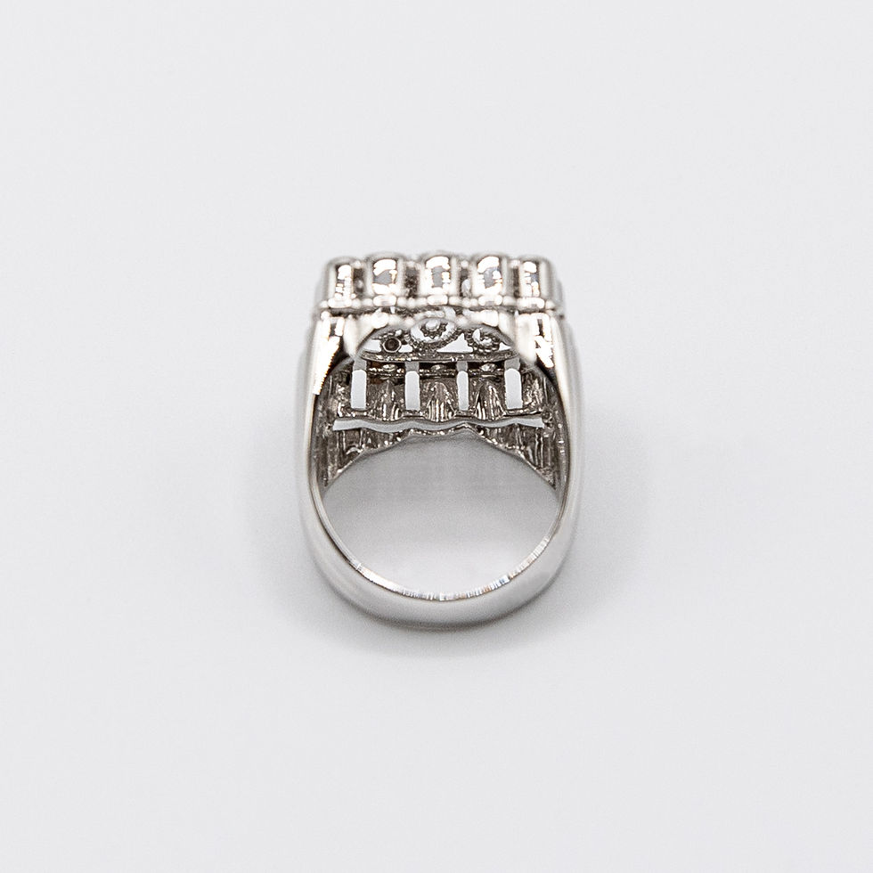 Thumbnail: Diamond 18K White Gold Ring Engraved with Ancient Etruscan Workmanship