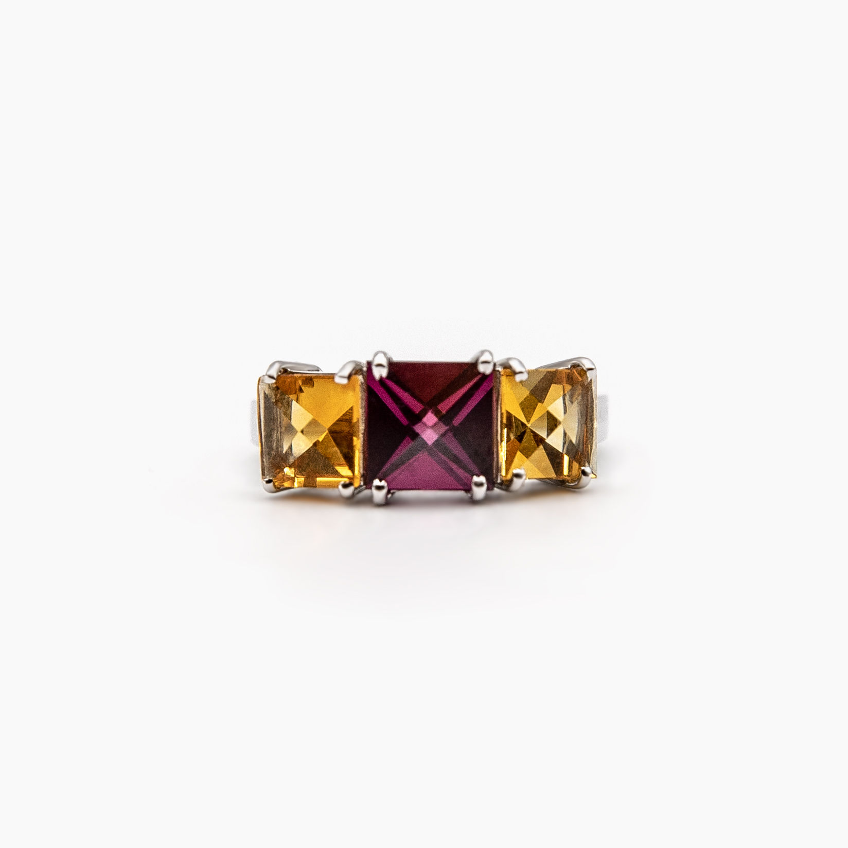 18K White Gold Ring with Citrine and Rubellite