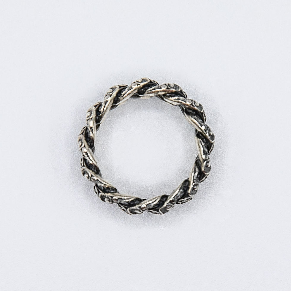 Thumbnail: Hand Engraved Black Rhodium Silver Rigid Groumette Chain Ring