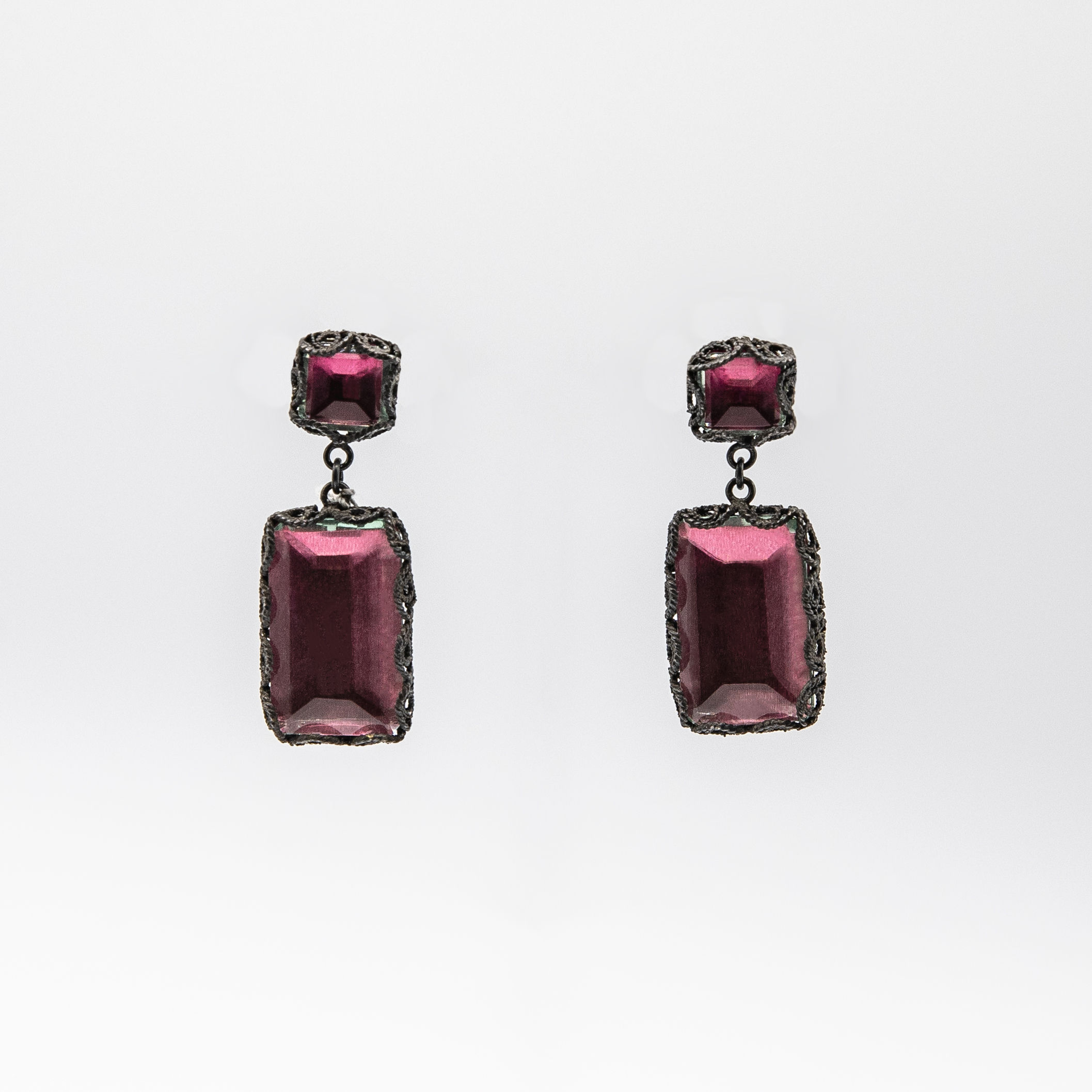 Yvone Christa Hand-Crafted Pink Quartz Earrings in Black Rhodium-Plated Silver