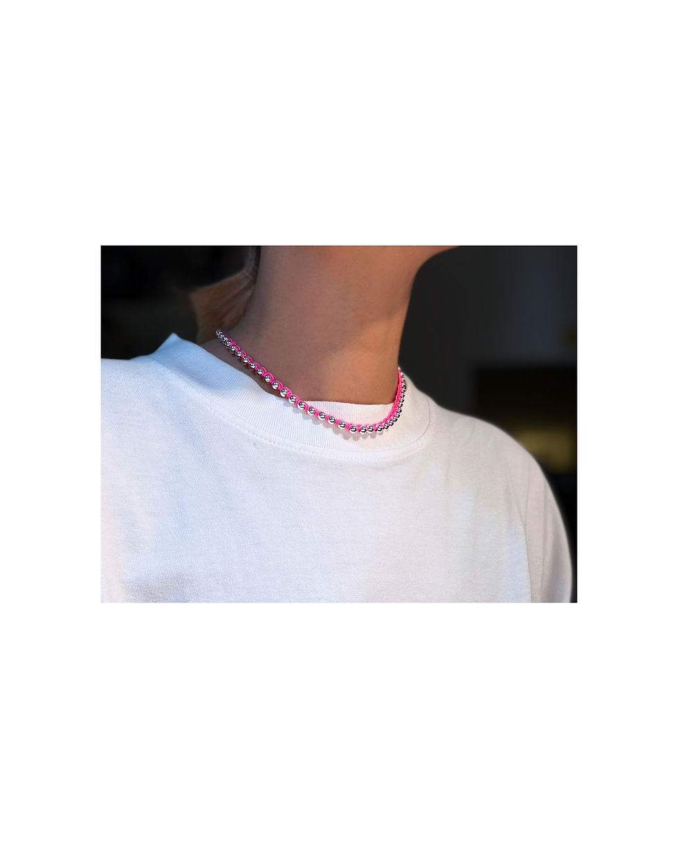 Thumbnail: Neon Pink Handwoven Necklace