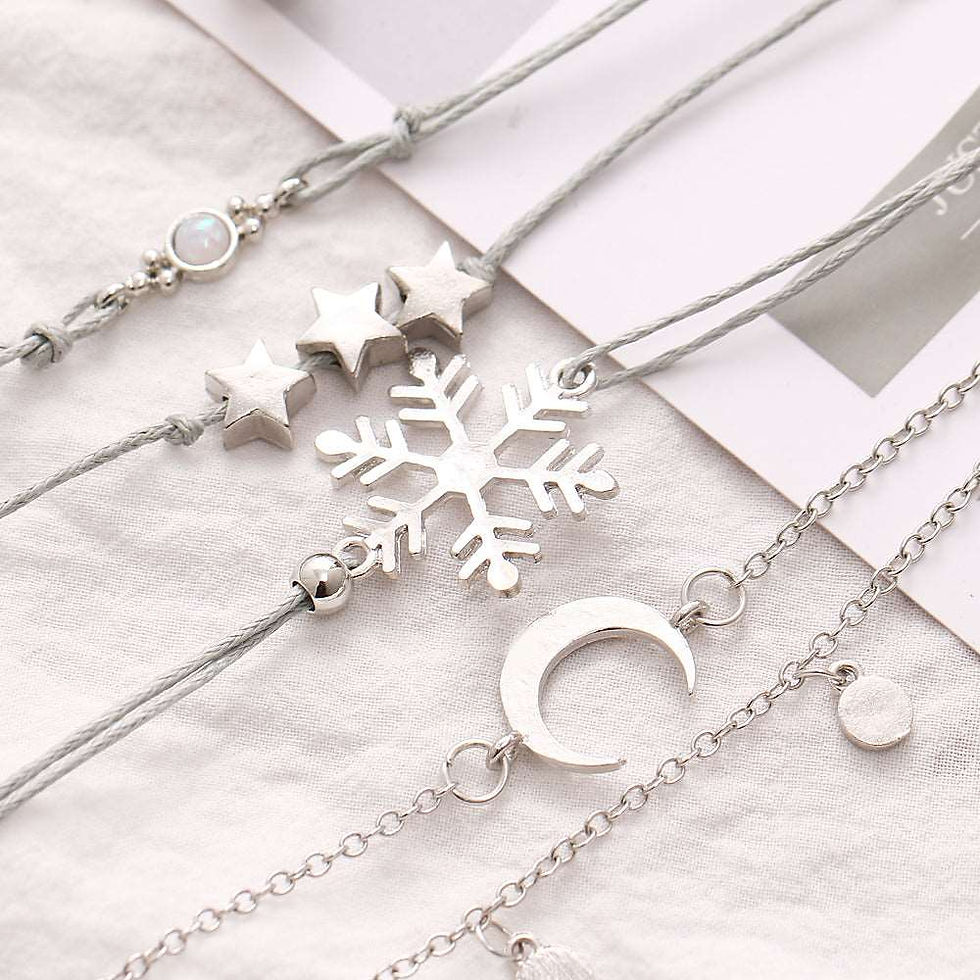 Thumbnail: Bohemian Star Moon Snowflake Opal Bracelet Set