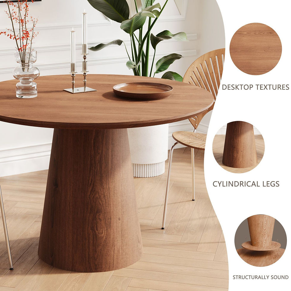 Thumbnail: Wooden circular dining table, modern minimalist round table, natural wood colore