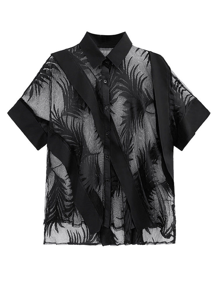 Thumbnail: Hayato Sheer Leaf Blouse - Black