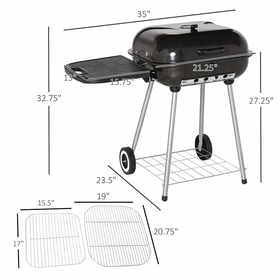 Thumbnail: Outsunny 21" Portable Charcoal Grill with Wheels and Bottom Shelf, BBQ Smoker wi