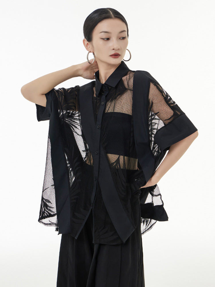 Thumbnail: Hayato Sheer Leaf Blouse - Black