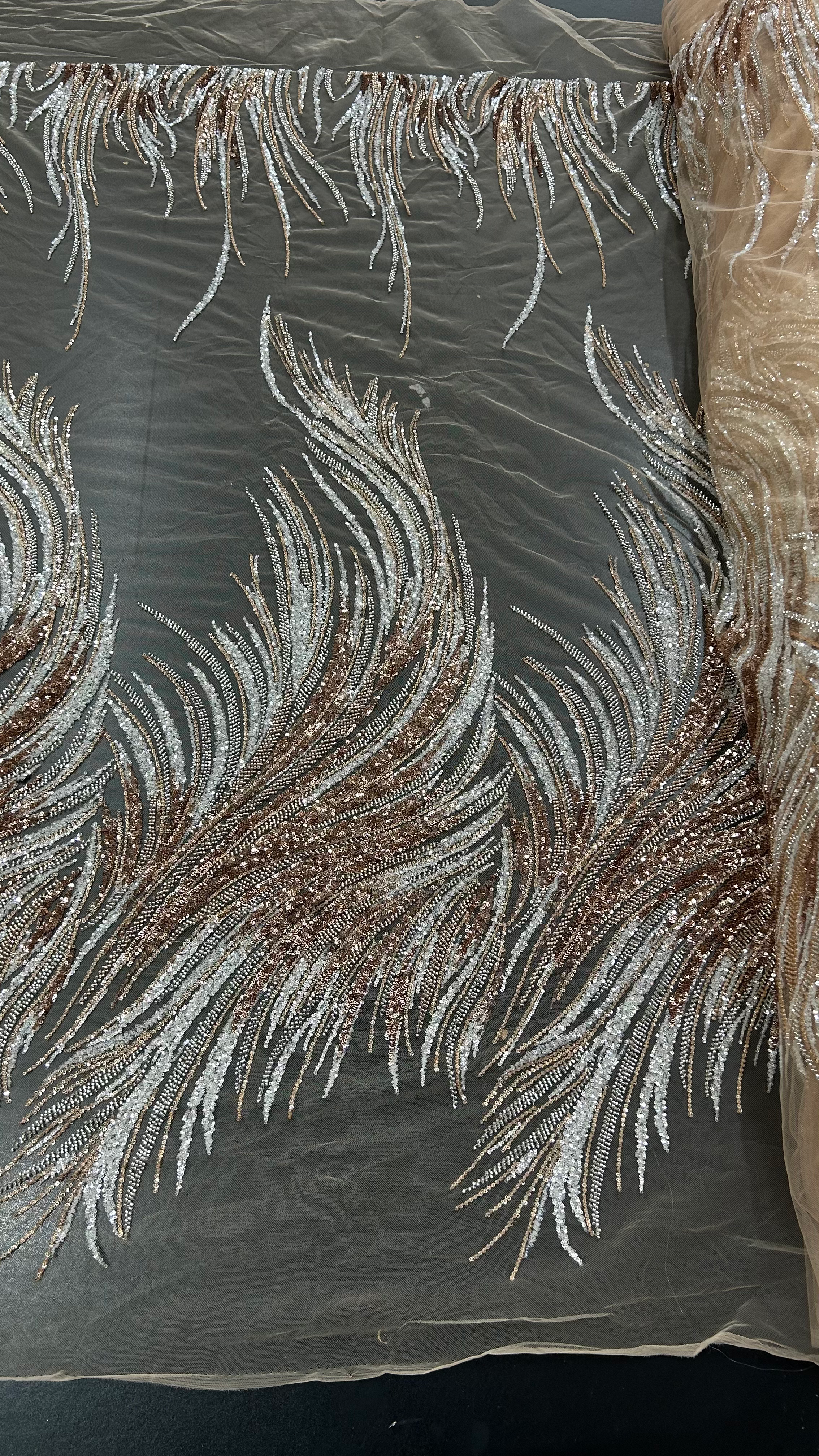 TUL BORDADO NUDE C/ PLATA