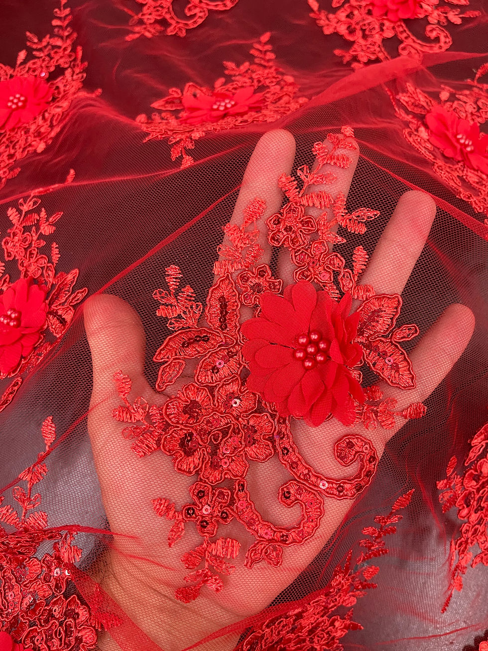 Miniatura: TUL BORDADO 3D ROJO